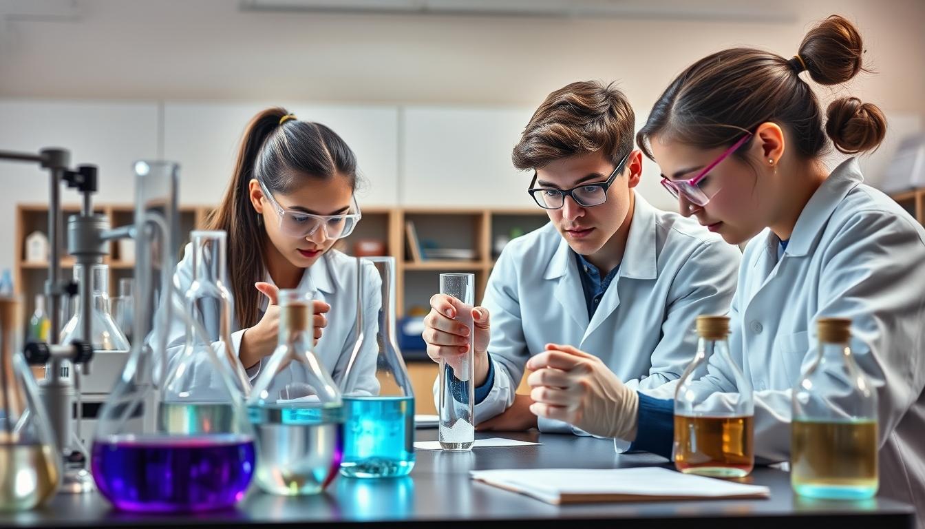 Students studying together in modern classroom
